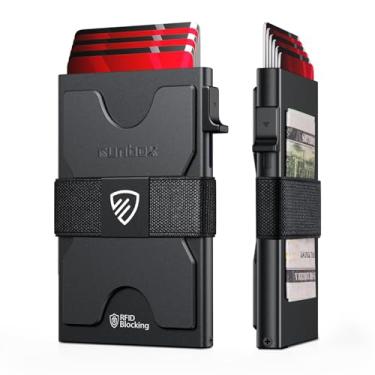 Imagem de Carteira masculina fina com porta-cartões minimalista com bloqueio de RFID com função pop-up, design ultrafino, estojos para cartões de visita de metal para mais de 12 cartões, presentes para homens