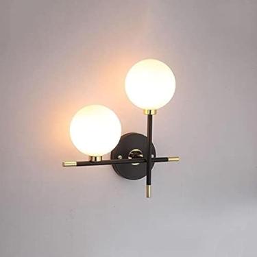 Imagem de Iluminação De Parede Interna De Duas Cabeças Led Com Acabamento Em Metal Preto, Arandelas De Parede De Abajur De Vidro Branco Em Forma De Globo, Luz De Montagem De Parede Interna Antiferrug