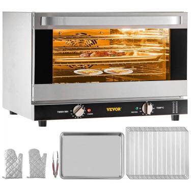 Imagem de Forno Elétrico Profissional de Bancada 47L com 4 Andares, Aço Inoxidável, 110V 1600W, VEVOR, Prata