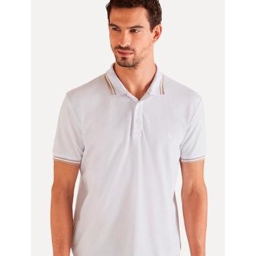 Imagem de Polo Reserva Masculina Regular Piquet Friso Rajado Branca-Masculino