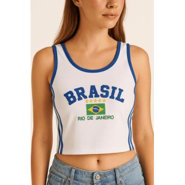 Imagem de Camisa Regata Cropped Do Brasil Feminina Vintage Curtinha - Tojoia18K,