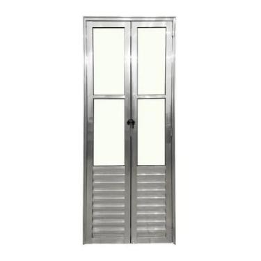 Imagem de Porta Camarão Palheta C/Vidro Alumínio Brilhante L.25 - Jr esquadrias 