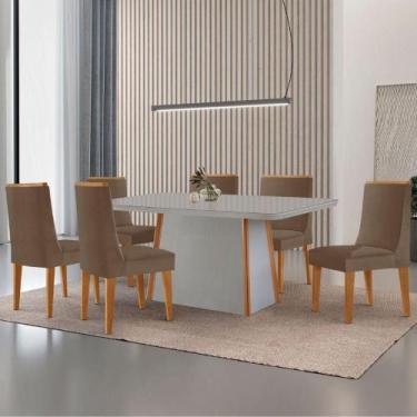 Imagem de Mesa De Jantar Diane 180cm Tampo Mdf Vidro 6 Cadeiras Lisboa Moderna V