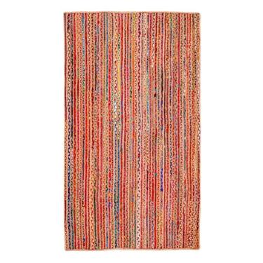Imagem de MDS Pacote com 1 tapete de área de juta trançado à mão, retangular de 6 x 1,8 m - 100% serapilheira natural com algodão multicolorido chindi tapetes reversíveis para decoração de casa, sala de estar