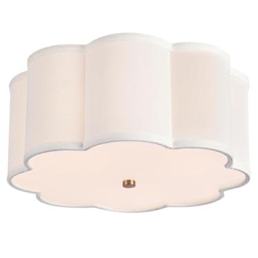 Imagem de Bargeni Luminária De Teto Semi-Embutida, Luminária De Teto Tipo Tambor De 13 Polegadas, Luminárias De Teto Com Cúpula De Tecido Branco-Creme, Luminária De Montagem Embutida Para Berçário, Quarto De