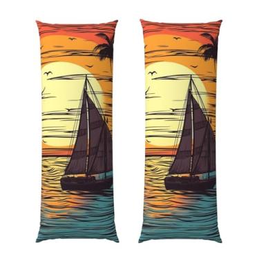 Imagem de Capa de travesseiro corporal com zíper oculto, fronha longa de microfibra macia e respirável para travesseiro de corpo, pôr do sol e veleiro capas de travesseiro para cama de presente de dormir 50 x