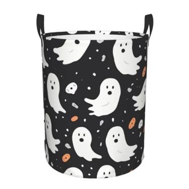 Imagem de Cesto de lavanderia com estampa de fantasma fofo de Halloween, dobrável, impermeável, cesto de armazenamento de roupas com alças, pano Oxford, organizador de brinquedos, cesta para banheiro