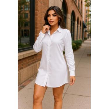 Imagem de Vestido Estilo Camisa Chemise Com Fechamento Em Botões Manga Longa Cam