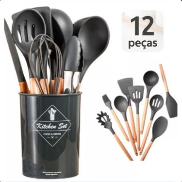 Imagem de Conjunto Talheres 12 Peças Silicone Cabo Madeira Chegando Hoje - ROMI