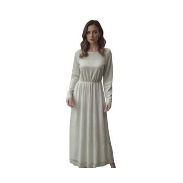 Imagem de Star Vixen Vestido feminino modesto gola canoa manga longa bolsos laterais costura, Branco, PP