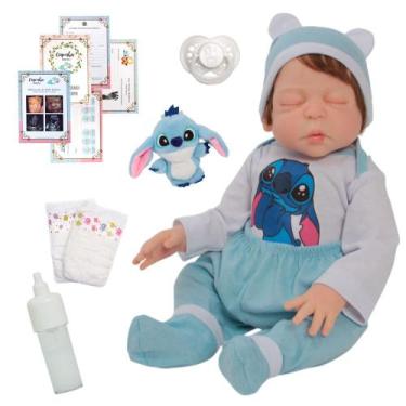 Imagem de Boneco Menino Stitch com Fraldas e Pelúcia Fofinha - Cegonha Reborn Do