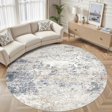 Imagem de DMOYEST Tapete redondo de 3 metros para sala de estar - 25 x 25 cm lavável tapete circular grande macio interior neutro moderno abstrato baixo tapete para quarto, sala de jantar, casa de fazenda