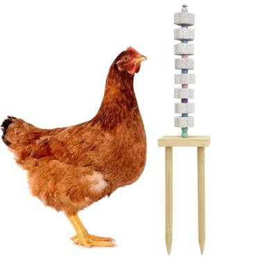 Imagem de Hamiledyi Brinquedo para mastigar frango, acessórios para galinheiro com pedra de cálcio e brinquedos de enriquecimento de estaca de madeira para galinhas, patos, gansos, calopsita, periquito