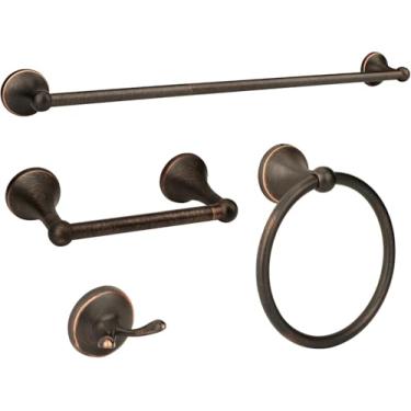 Imagem de Ntipox Conjunto antigo de 4 peças de acessórios de hardware de banheiro bronze polido a óleo, conjunto de barra de toalha de 61 cm com suporte de papel higiênico giratório duplo, conjunto de toalheiro