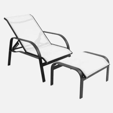 Imagem de Mini Cadeira Espreguiçadeira Lótus com Puff em Alumínio Tela Sling Pis