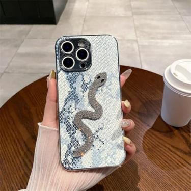 Imagem de Capa para iPhone 16e galvanizada com estampa de cobra e casca dura, capa protetora à prova de choque (para iPhone 16e/azul)