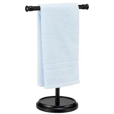 Imagem de Suporte de toalha de mão, toalheiro de pé livre com base de aço inoxidável, barra de toalha à prova de ferrugem para bancada de banheiro e cozinha (preto)