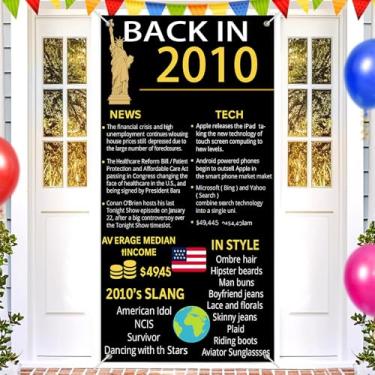 Imagem de BlissYard Back In 2010 Happy 15th Birthday Door Banner 35x71 polegadas Marco Decoração de porta de aniversário com curiosidades da cultura pop e design retrô para interior e exterior 15 anos atrás