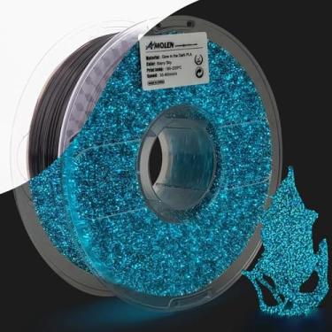 Imagem de AMOLEN Filamento de impressora 3D, filamento PLA de 1,75 mm, filamento que brilha no escuro céu estrelado azul, melhor com lâmpadas UV, adequado para a maioria das impressoras 3D FDM, precisão