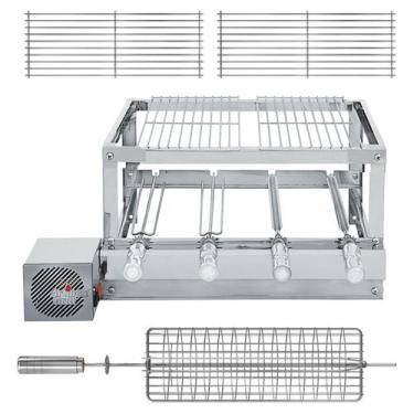 Imagem de Churrasqueira Rotativa Gira Grill Inox 4 Espetos Giratórios, 2 Grelhas