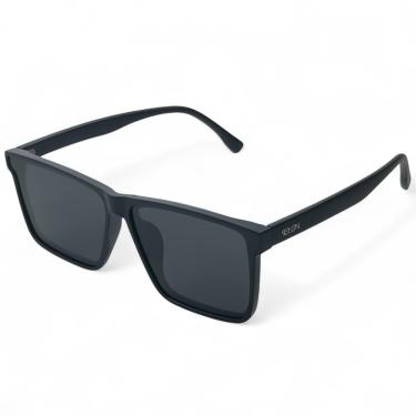Imagem de Óculos De Sol Masculino E Feminino Solon Quadrado Armação Preta Fosca Com Lente Escura Polarizada Proteção Solar Uv400 + Case Rigida + Flanela + Limpa Lentes 25ml + Certificado