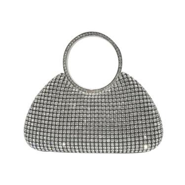 Imagem de CORIOS Bolsa feminina para noite com strass, bolsa de ombro de cristal brilhante, bolsa tiracolo com glitter brilhante, Preto, Large