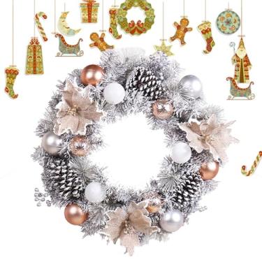 Imagem de Rrlihjgu Guirlanda de porta de inverno,Guirlandas de Natal de porta frontal de 15,75 polegadas Grinalda de pinha nevada | Guirlandas de de natal para da frente externa, com enfeites de