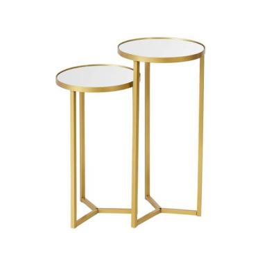 Imagem de Mesa De Canto Dourada Com Espelho Kit Com 2 Unidades - Rs Soluções