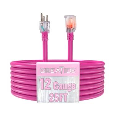 Imagem de GREATIDE Cabo de extensão para uso externo com extremidade iluminada, cabo de extensão resistente de calibre 12 de 25 pés, cabo de extensão de 15 Amp aterrado de 3 pinos, cabo de alimentação