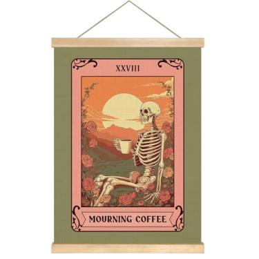 Imagem de You found a duck Carta de tarô gótico para pendurar na parede, impressão artística de esqueleto dos amantes, design de cartão "VI" com rosas, tela e moldura de madeira (laranja-café)