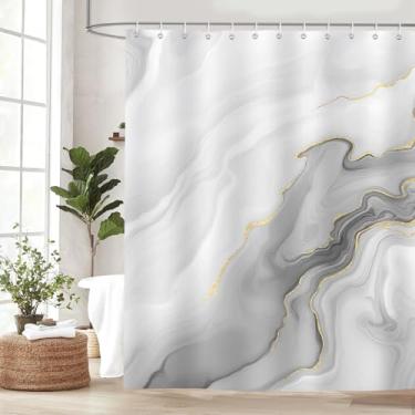 Imagem de Dazzlewall Conjunto de cortinas de chuveiro cinza mármore cinza abstrato para decoração de banheiro tecido aquarela com 12 ganchos à prova d'água lavável 182 × 182 cm
