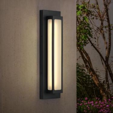 Imagem de CALOKES Arandela de parede moderna LED externa, luminária externa geométrica preta de 16 W 3000 K, iluminação de parede à prova d'água para porta da frente, garagem, pátio e casa