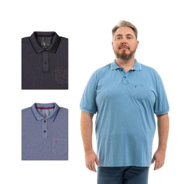 Imagem de Kit 3 Camisa Polo Masculina Plus Size Pique com Bolso Casual