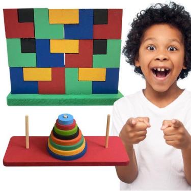 Imagem de Kit Pedagógico Educativo Jogo Tetris e Torre Hanói Madeira - Tralalá