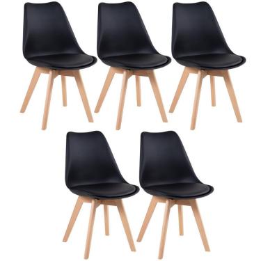 Imagem de Kit 5 Cadeiras Com Assento Estofado Leda Preto