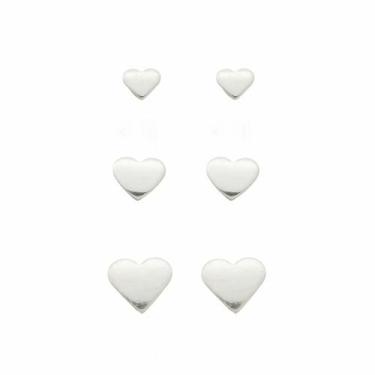 Imagem de Brinco Prata Feminino Legítimo 925 Coração 3 Furos - DR Joias