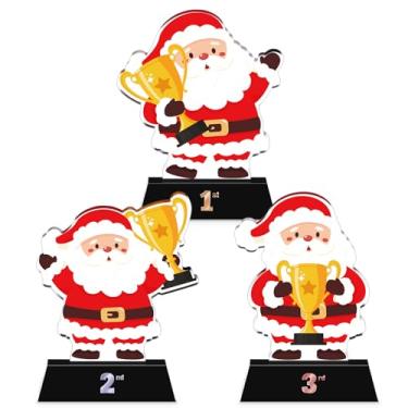 Imagem de Conjunto de 3 peças de troféus de Natal, 1ª 2ª 3ª árvore de Natal, Papai Noel, boneco de neve, troféu de 15 cm, prêmio de acrílico para enfeite de festa de Natal (Papai Noel)