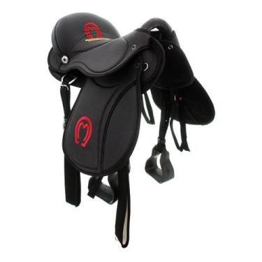 Imagem de Sela Australiana Preta Australiana Com Bordado Da Mangalarga Completa 