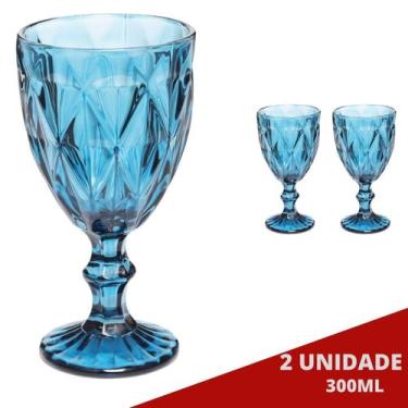 Imagem de 2 Taça de Vidro Diamond Azul Água Suco 300ML Tendência - Ecos, Diamant