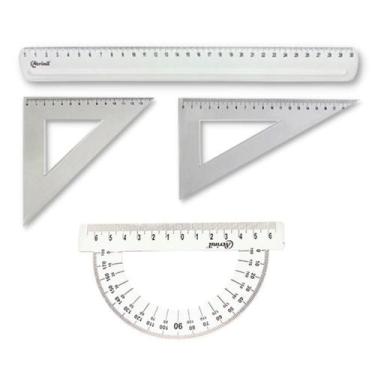 Imagem de Kit fundamental Acrinil régua 30cm + Transferidor 180 + 2 Esquadros