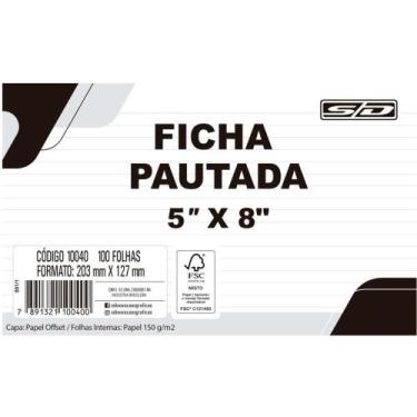 Imagem de Ficha Pautada 5X8 12,7X20,3CM Pacote com 100 Folhas - SD Inovacoes