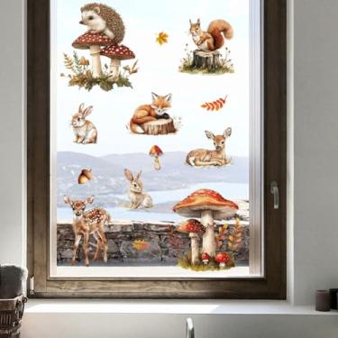 Imagem de Peacoblue Adesivo adesivo adesivo de janela estática dupla face para janelas de carro de vidro grandes, 1 folha de cogumelo floresta e animais 120 cm x 30 cm à prova d'água removível para sala de aula