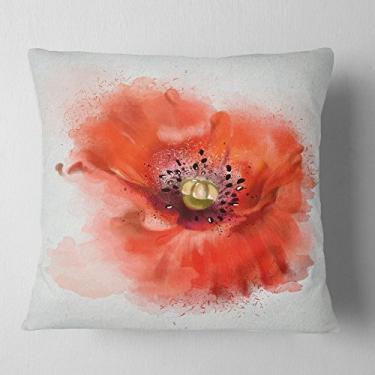Imagem de Designart Elegante Aquarela Vermelha Poppy Flower Sala de Estar, Sofá, Almofada de Alta Qualidade + Capa de Almofada Estampada em ambos os lados 40,64 cm x 40,64 cm