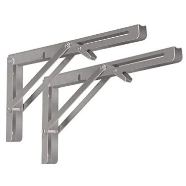 Imagem de Suportes de prateleira dobráveis pacote com 2, suporte de prateleira triangular resistente para mesa de banco, suportes de prateleira montados na parede para economizar lugar, vários tamanhos, carga máxima de 45 kg (20 cm, aço inoxidável 304)