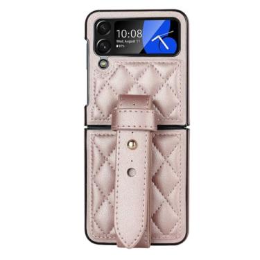 Imagem de Capa dobrável de couro com faixa de pulso para Samsung Galaxy Z Flip 3 4 5 6 capa, rosa, para Z Flip6