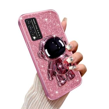 Imagem de Annyojo Capa de telefone para T-Mobile Revvl V Plus 5G com suporte de astronauta e cordão macio TPU Bling capa de proteção à prova de choque para T-Mobile Revvl V Plus 5G, ouro rosa