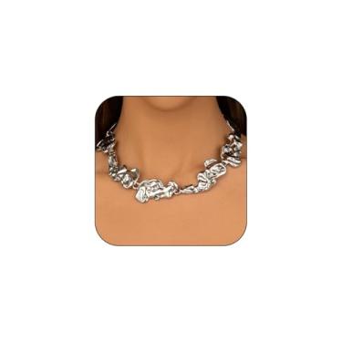 Imagem de VIYPDRST Colar de ouro grosso para mulheres, moda irregular, corrente vulcânica, gargantilha punk moderna, one size, Metal, Sem Pedra Preciosa