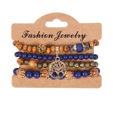 Imagem de Conjunto De Pulseiras Boho Femininas Com Contas De Madeira, Pingente Á