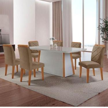 Imagem de Mesa Diane 180cm Mdf Vidro E 6 Cadeiras Melissa Vel Capuccino /off /na
