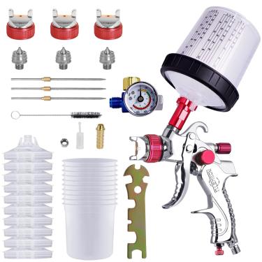 Imagem de AUNMAS Pulverizador de Tinta Sem Fio de Tinta Pneumática Com Xícara de 600 Ml, Válvula Reguladora, Bico à Prova de Ferrugem para Casa, Carro, Móveis, Parede, Arte de Arte, Pulverizador (Vermelho)